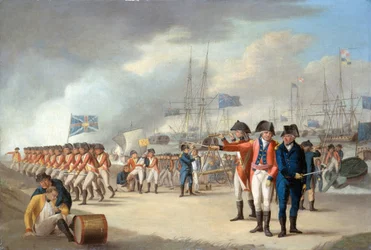 Landung britischer Truppen unter Sir Ralph Abercromby (1734-1801) auf der Insel Texel, Holland, 27. August 1799, ca. 1799
